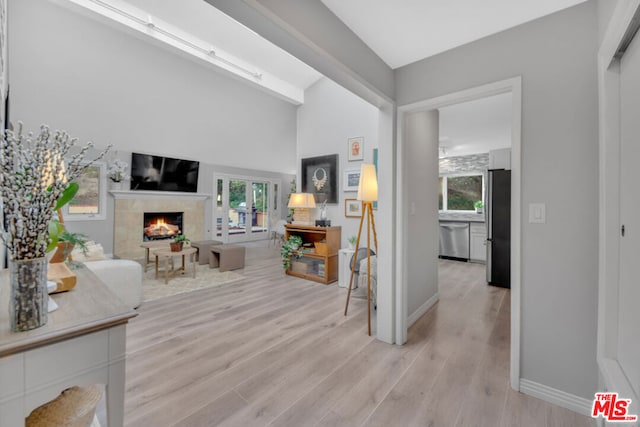 corridor with plenty of natural light and light hardwood / wood-style floors