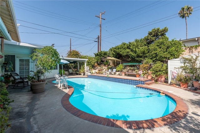 view of swimming pool featuring a patio