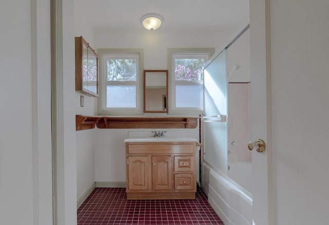 bathroom with vanity and tub / shower combination