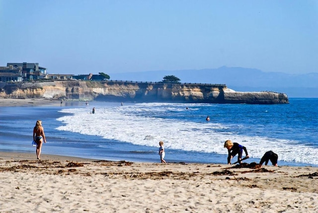 view of water feature featuring a beach view