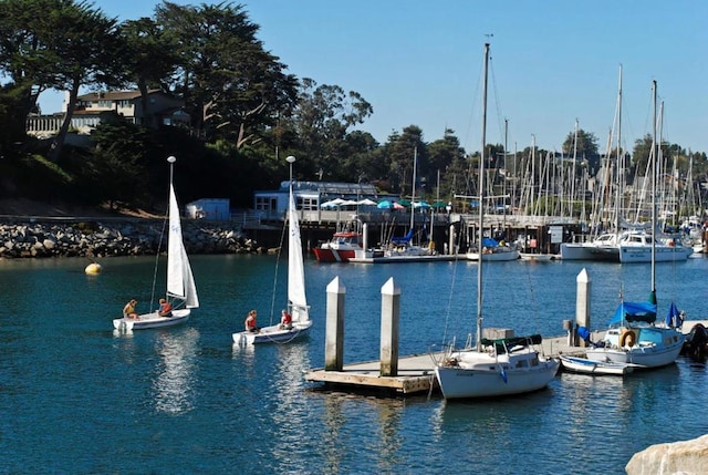 dock area featuring a water view