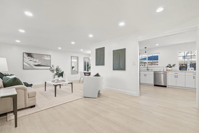 living room featuring light wood-type flooring