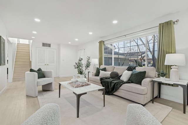 living room with light wood-type flooring