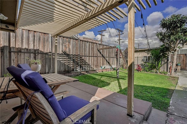 view of patio with a pergola and a fenced backyard