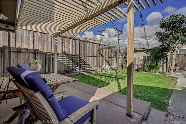 view of patio / terrace with a pergola and a fenced backyard