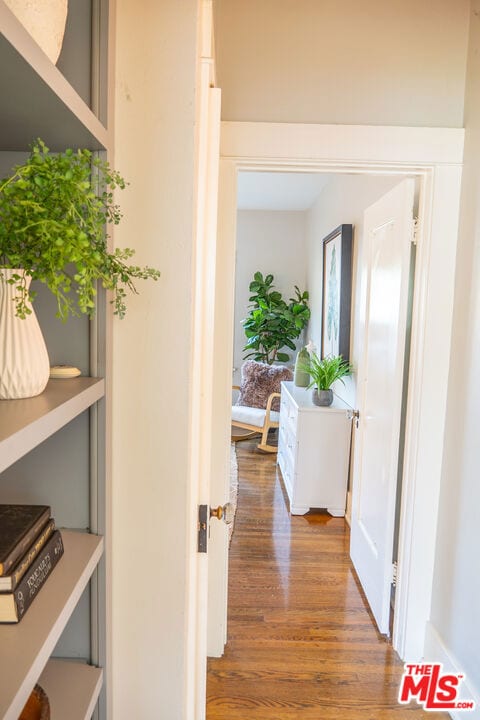 corridor featuring dark hardwood / wood-style floors