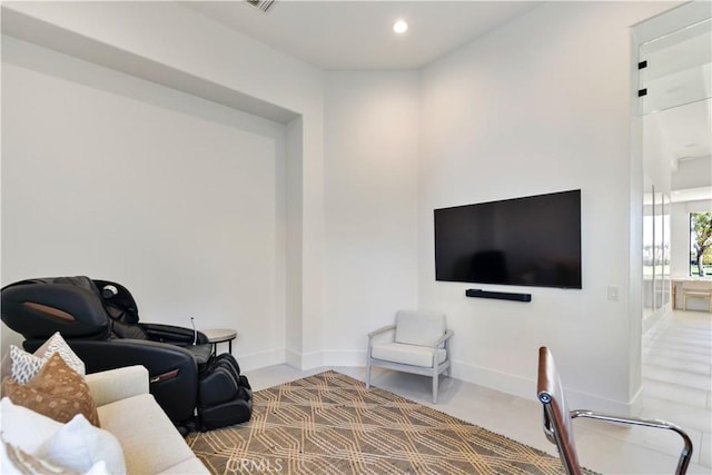 living room with concrete flooring