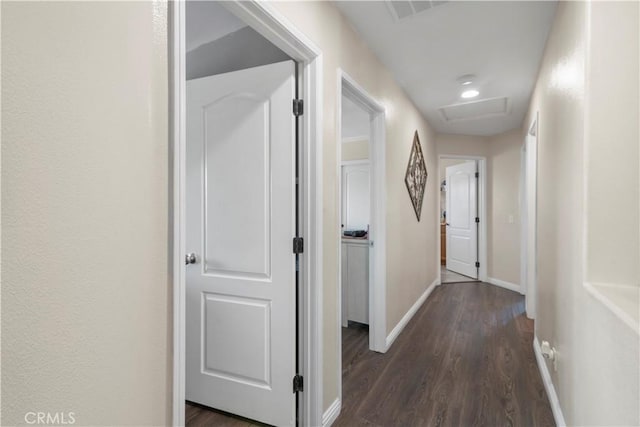 corridor with dark hardwood / wood-style floors