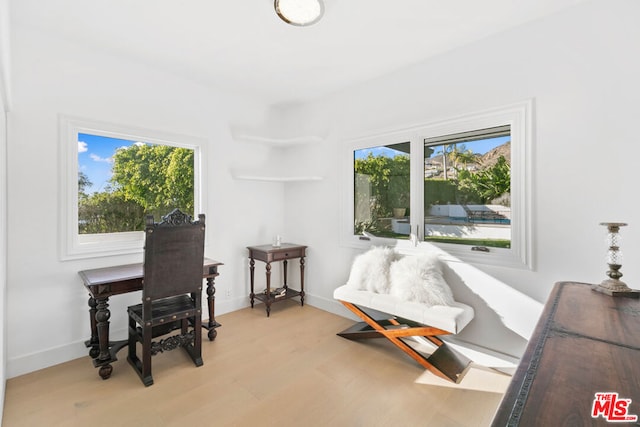 living area with plenty of natural light and light wood-type flooring