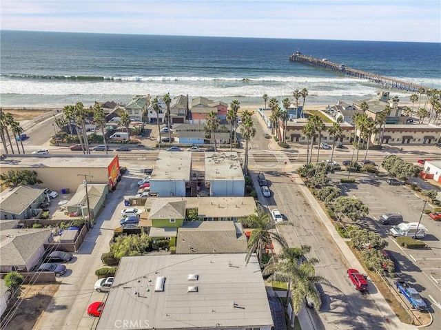 bird's eye view with a view of the beach and a water view