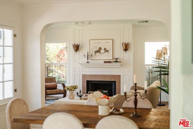 living area with a fireplace