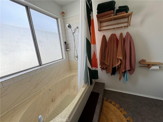 bathroom with tile patterned flooring and a shower with curtain