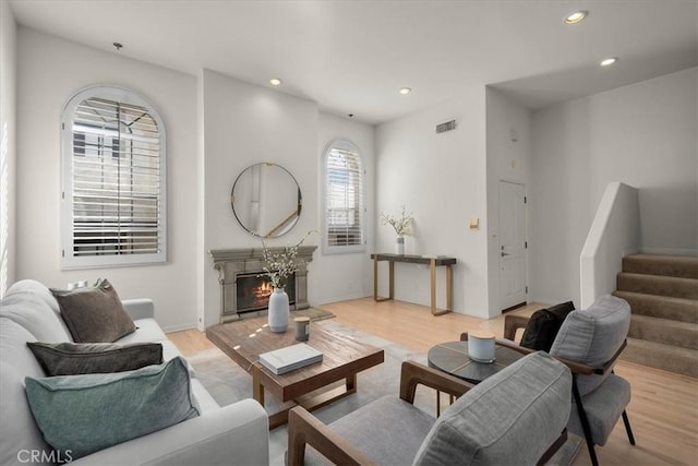 living room featuring light wood-type flooring