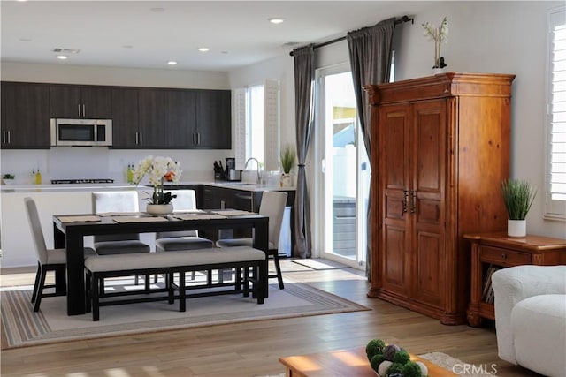 kitchen with sink and light hardwood / wood-style floors