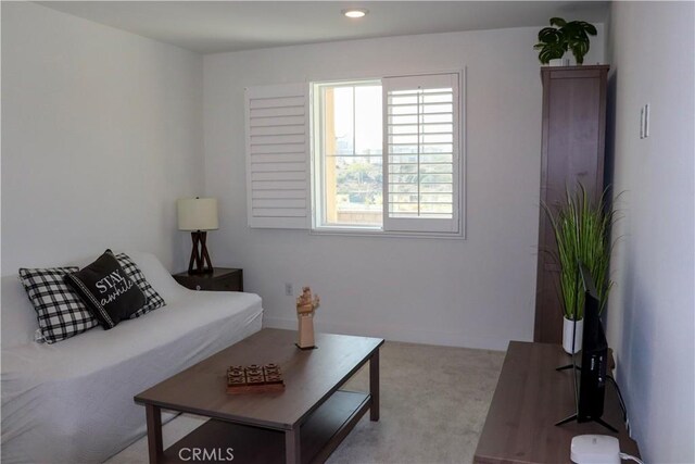 living room with light colored carpet