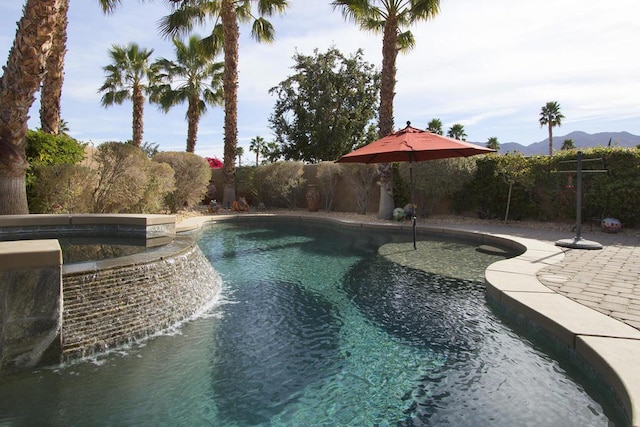 view of pool featuring a mountain view