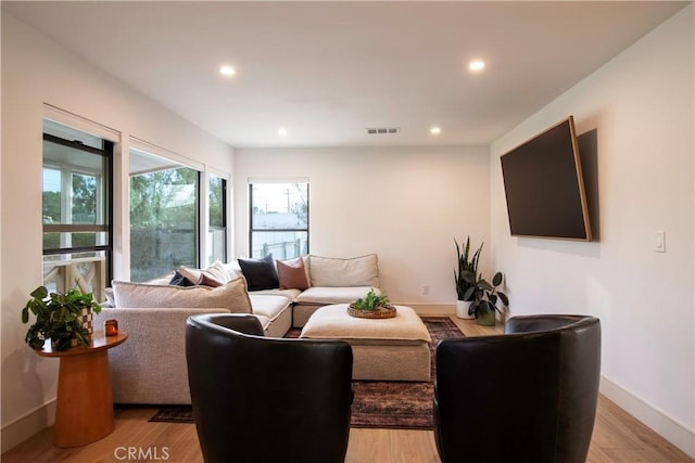 living room with light wood-type flooring