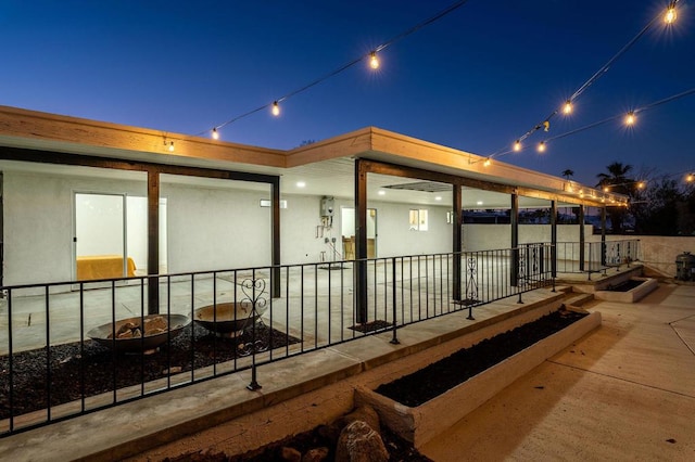 view of patio at night