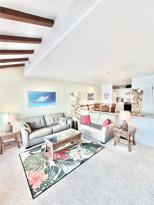 30 Camino De Flores Unit 71, Avalon, CA 90704 - living room featuring carpet and beamed ceiling