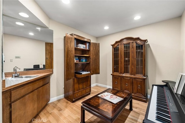 interior space featuring sink and light wood-type flooring