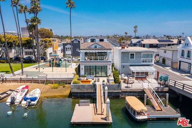 view of dock with a water view