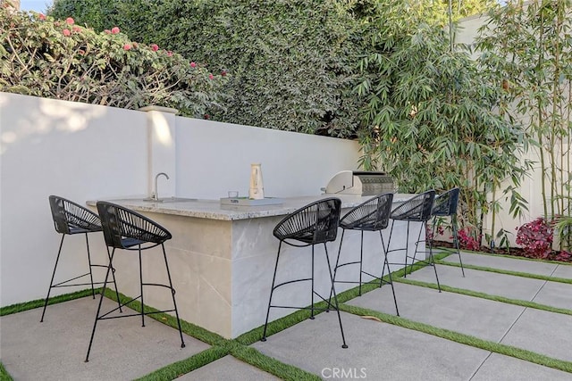 view of patio with exterior kitchen and an outdoor wet bar