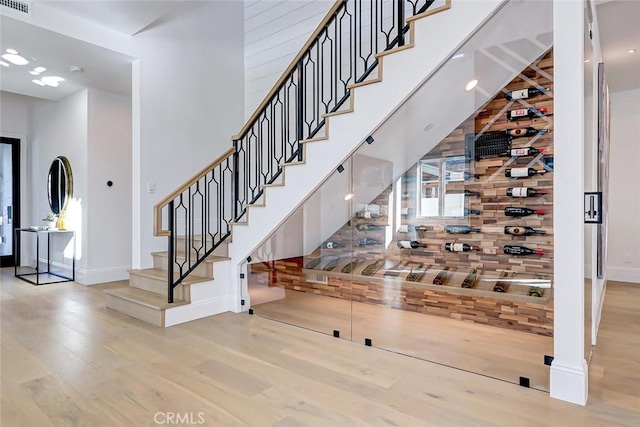 wine cellar featuring light wood-type flooring