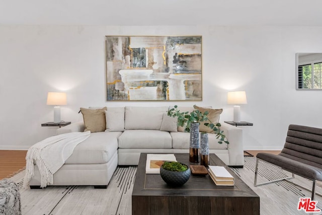 living room with light hardwood / wood-style floors