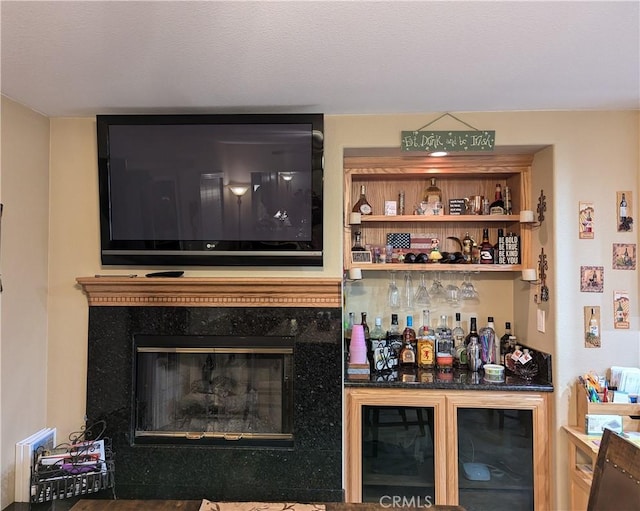 bar with a high end fireplace