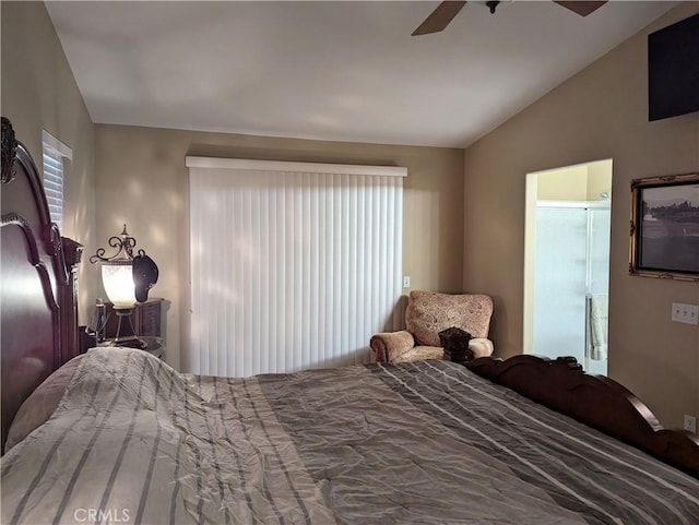 bedroom featuring lofted ceiling and ceiling fan