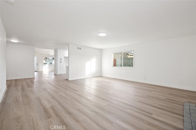 unfurnished living room with light wood-type flooring