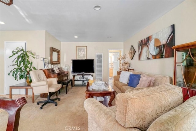 living room with light carpet