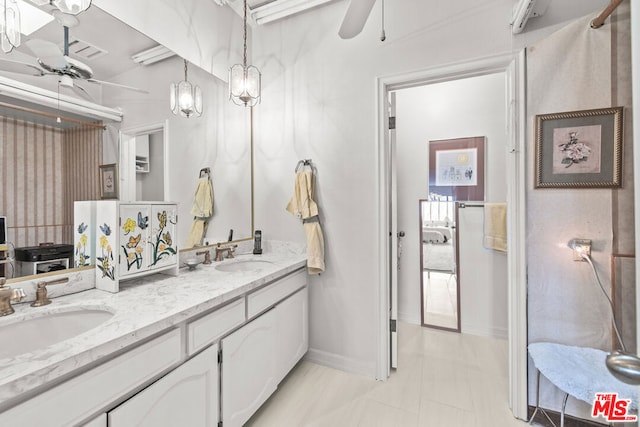 bathroom with vanity and ceiling fan