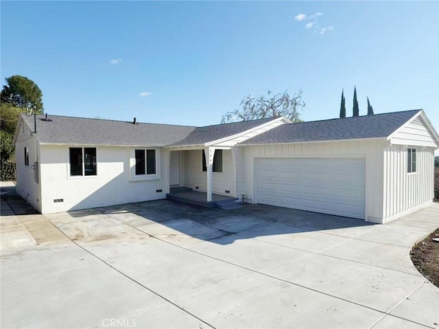 single story home with a garage