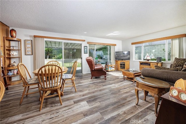 interior space featuring hardwood / wood-style flooring, a wealth of natural light, and a textured ceiling