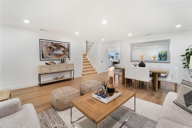 living room featuring light wood-type flooring