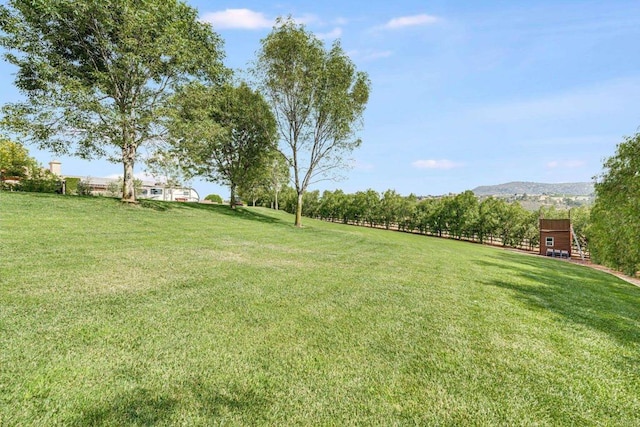 view of yard featuring a mountain view