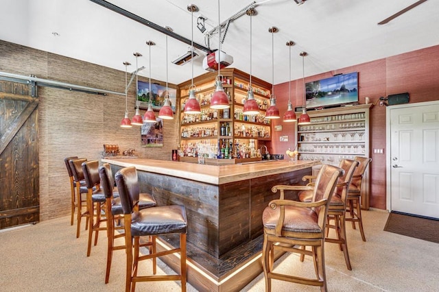 bar with decorative light fixtures