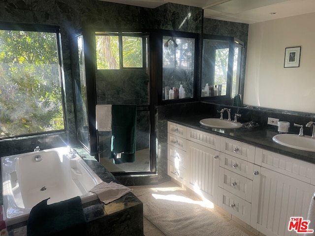 bathroom with vanity and a bathtub