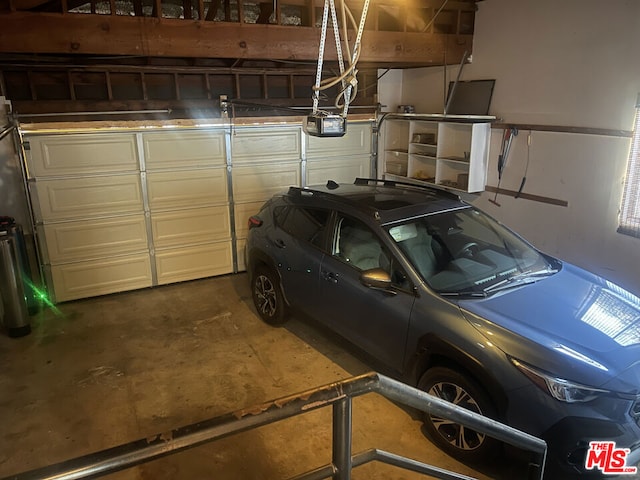 garage with a garage door opener