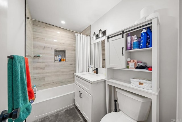 full bathroom featuring vanity, toilet, and shower / bath combo with shower curtain