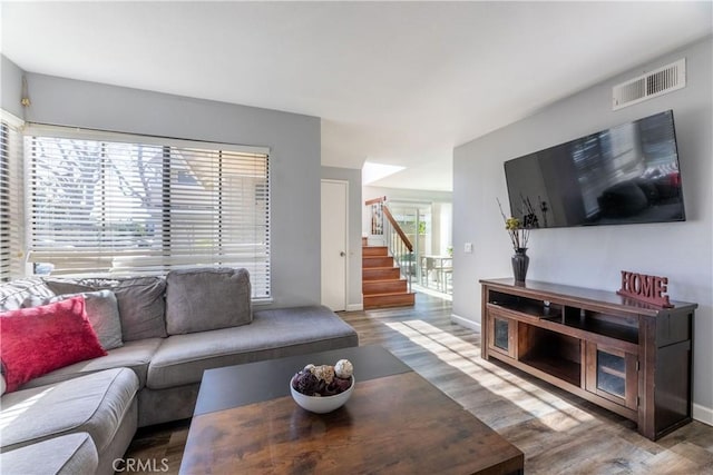 living room with hardwood / wood-style floors