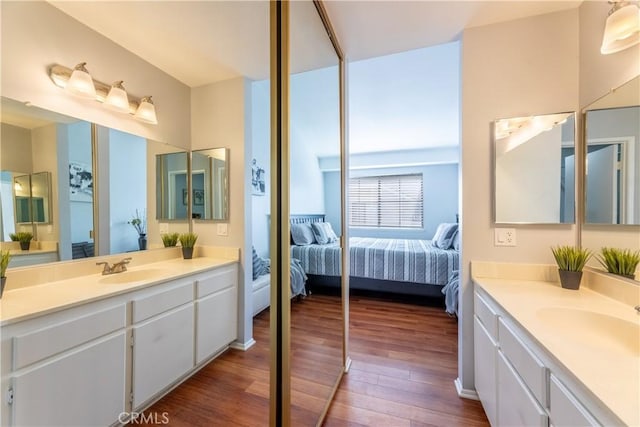 bathroom with wood-type flooring and vanity