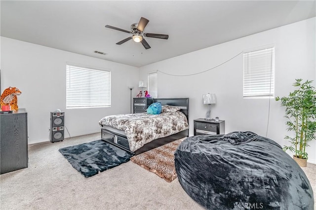 bedroom featuring carpet and ceiling fan