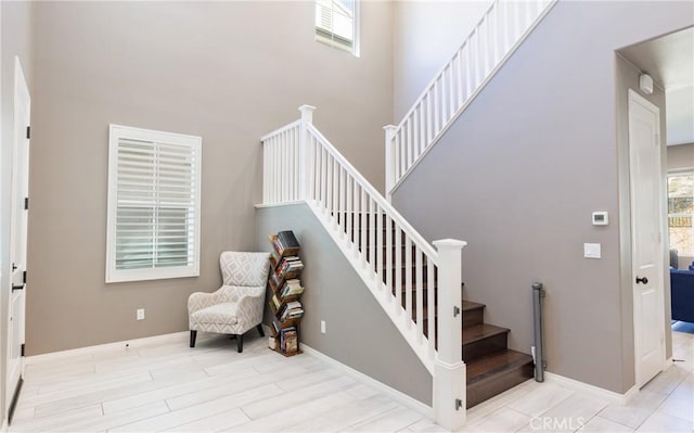 stairs with a high ceiling