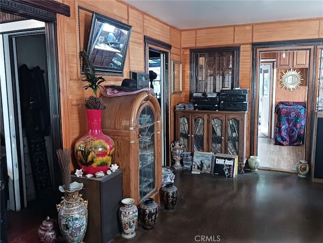 interior space with wooden walls