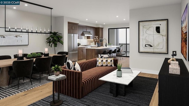 living room with light hardwood / wood-style floors