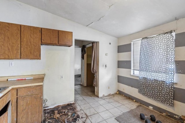 kitchen featuring vaulted ceiling