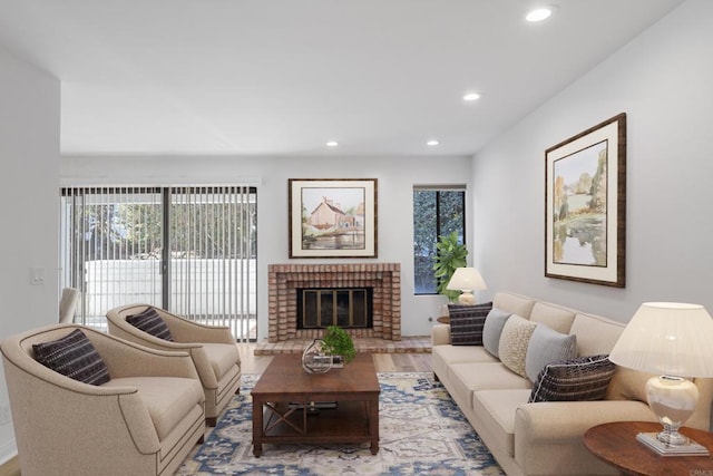 living room with a fireplace