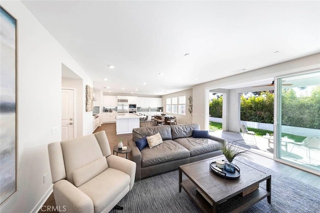 living room with hardwood / wood-style floors